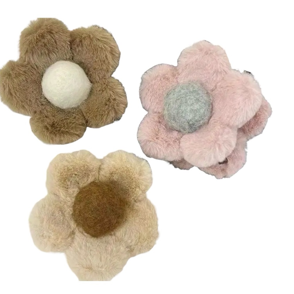 ELEGANT FAUX FUR 3 PC. FLOWER DESIGN HAIR CLAW CLIPS